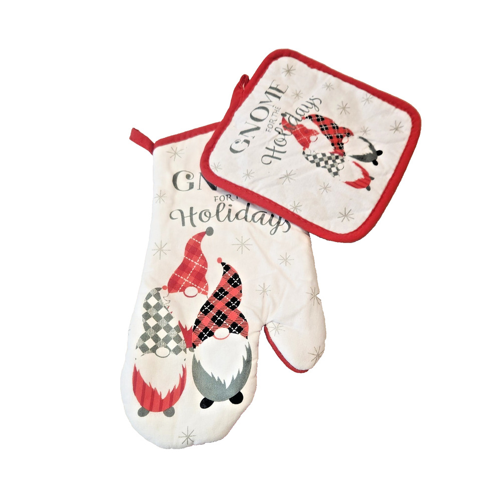 GNOME for the HOLIDAYS Kitchen Set Oven Mitt & Potholder Christmas NEW